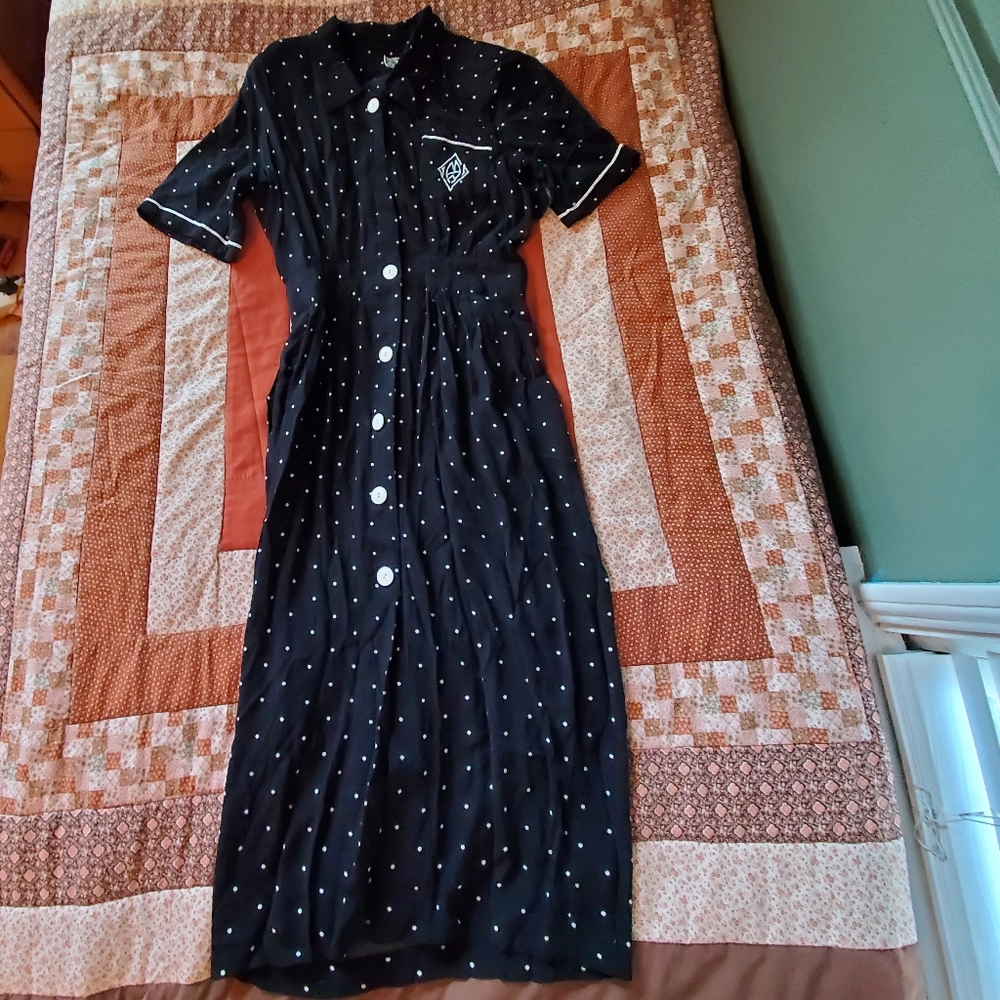 Vintage Karin Stevens by Steven Stoller Dress. Black w/Polka-dot. Size 6. GVPWC.